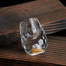 Copo Diamante Luxo com Fundo Duplo e Lascas Douradas para Baijiu, Licor, Cachaça, Tequila e Shots