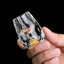 Copo Diamante Luxo com Fundo Duplo e Lascas Douradas para Baijiu, Licor, Cachaça, Tequila e Shots