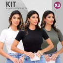 Kit com 3 Blusas Femininas Gola Alta